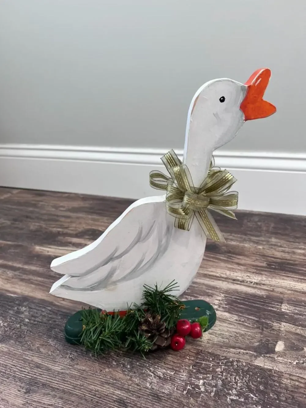 Vintage Wooden Christmas Goose Decor, Folk Art Goose, 1980s Holiday Goose